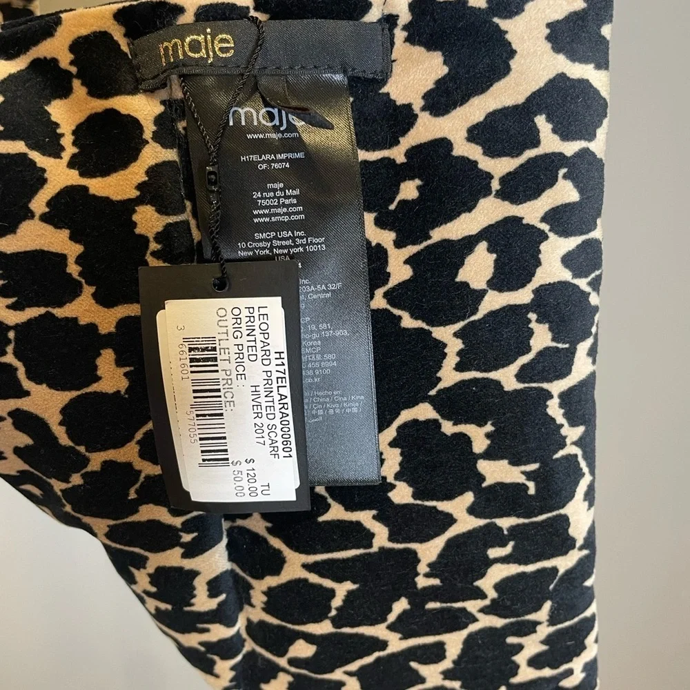 Maje Black and Cream Leopard-Print Scarf